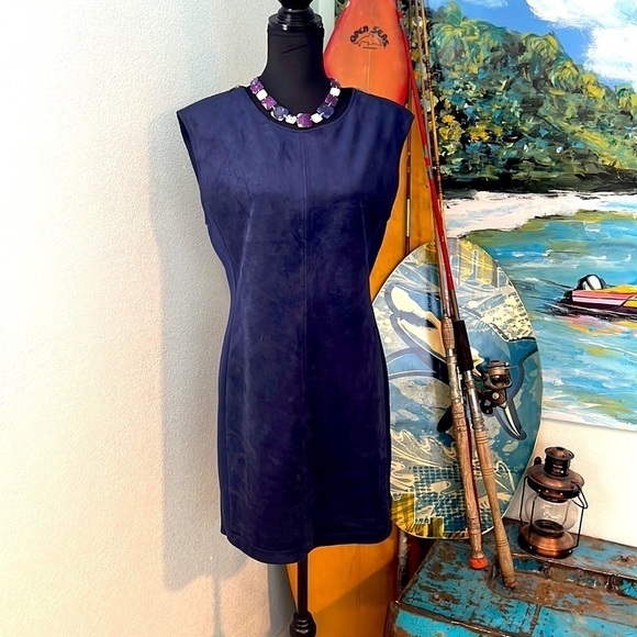 SUEDE,BCBGMAXAZRIA, Gorgeous Blue Suede, Stretch Side Panels, Zipper Shoulders,M - Picture 5 of 13